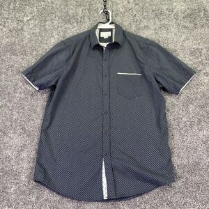 Craft + Flow Shirt Mens Small Navy Short Sleeve Button Triple Dot Stretch Fit